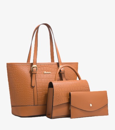 New crocodile print large capacity Tote three-piece bag - Brown