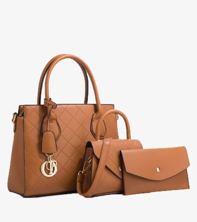 New diamond-plaid single shoulder hand bag with diagonal span - Brown