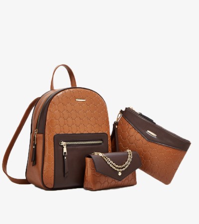 Backpack straddle women's three-piece set bag - Brown