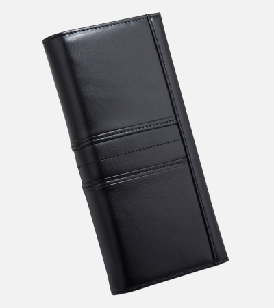 Suit clip purse Women's top layer cowhide long clutch bag Women's multi-slot card bag Mobile phone bag - Black