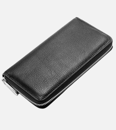 Leather Long Purse Women's Cowhide Clutch Bag - Black